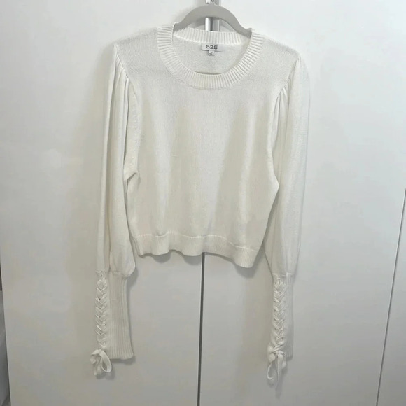 525 NWOT Cotton Sweater String Detail Puff Sleeve, Size XL - Picture 2 of 10